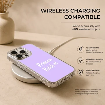 Purple phone case with 'Princess Bitch #1' in white bold typography — Charging