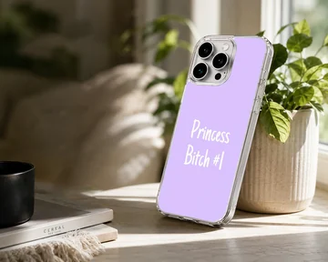 Purple phone case with 'Princess Bitch #1' in white bold typography — Lifestyle