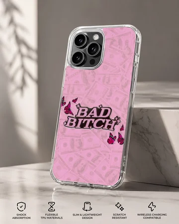 Edgy Bad Bitch design with bold typography on phone case — Specs