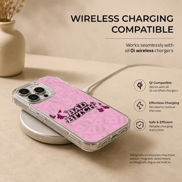Edgy Bad Bitch design with bold typography on phone case — Charging
