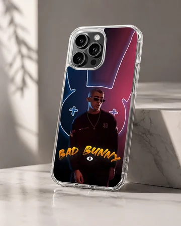 Bad Bunny phone case featuring a vibrant neon portrait design — Hero