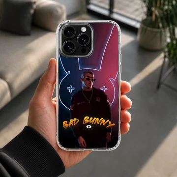 Bad Bunny phone case featuring a vibrant neon portrait design — Lifestyle