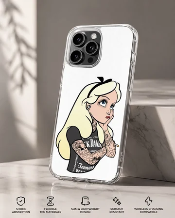 Edgy cartoon design of a bad princess on phone case — Specs