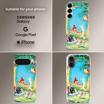 Bambi and friends in a colorful forest on phone case — Collage