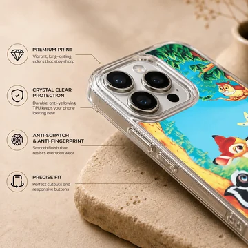 Bambi and friends in a colorful forest on phone case — Info