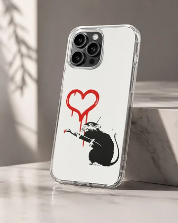Bansky-inspired rat with dripping heart graffiti phone case — Hero