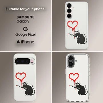 Bansky-inspired rat with dripping heart graffiti phone case — Collage