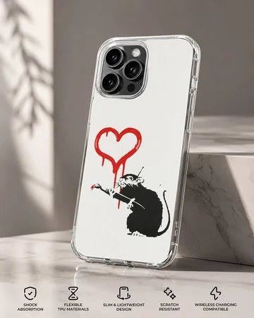 Bansky-inspired rat with dripping heart graffiti phone case — Specs