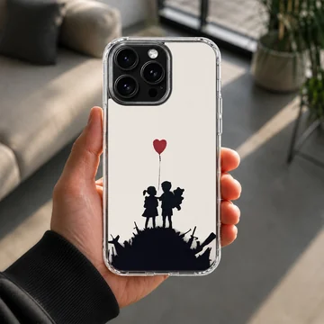 Banksy-inspired phone case with heart balloon and children silhouette — Lifestyle
