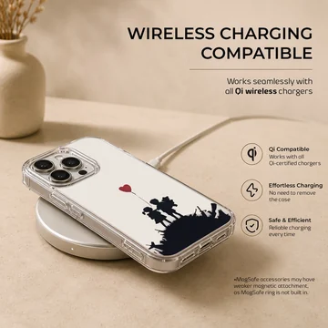 Banksy-inspired phone case with heart balloon and children silhouette — Charging