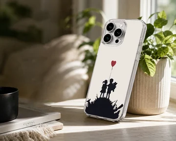 Banksy-inspired phone case with heart balloon and children silhouette — Lifestyle