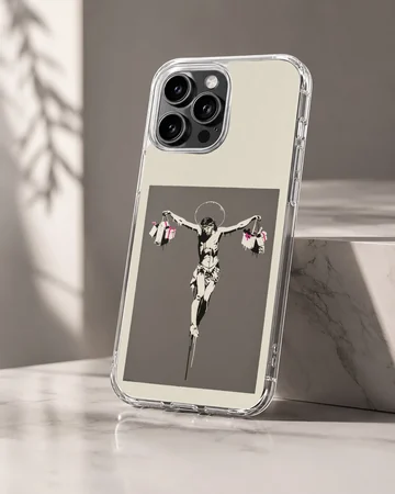 Bansky style graffiti artwork on phone case — Hero