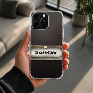 Banksy style phone case with minimal design artwork — Lifestyle