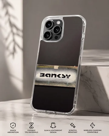 Banksy style phone case with minimal design artwork — Specs
