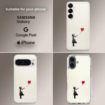 Bansky heart balloon art on phone case — Collage