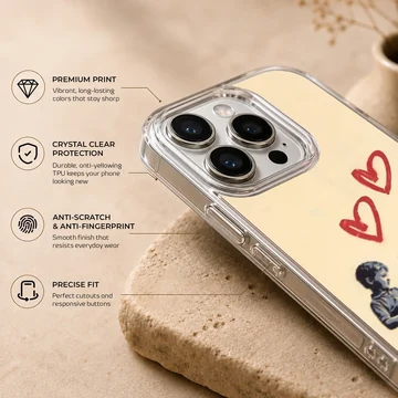 Bansky-inspired minimalist art with red hearts phone case — Info