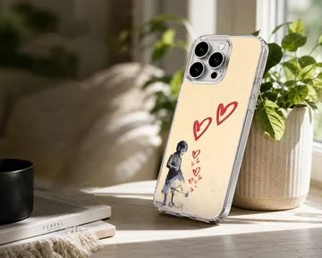 Bansky-inspired minimalist art with red hearts phone case — Lifestyle