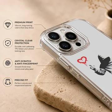 Bansky street art on a phone case, minimalist graffiti style. — Info