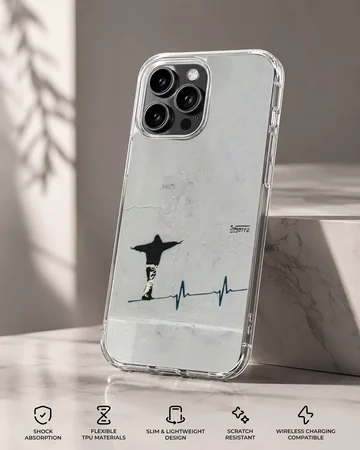 Minimalist Bansky artwork on a phone case. — Specs