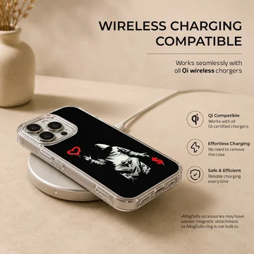 Bansky inspired hooded figure with heart and dollar art on phone case — Charging