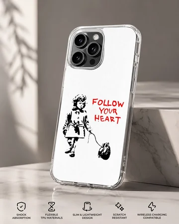 Bansky501 phone case featuring a minimalist heart-themed graffiti artwork — Specs