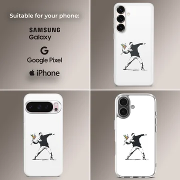 Bansky-style graffiti artwork with a flower thrower on phone case — Collage