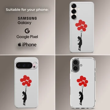 Bansky inspired artwork featuring a girl with balloons on a phone case — Collage