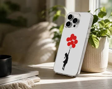 Bansky inspired artwork featuring a girl with balloons on a phone case — Lifestyle