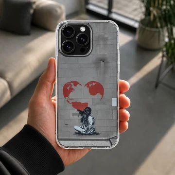 Bansky701 design featuring a heart and world illustration on phone case — Lifestyle