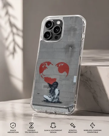 Bansky701 design featuring a heart and world illustration on phone case — Specs