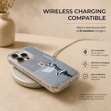 Bansky graffiti artwork on phone case, modern minimalist design — Charging