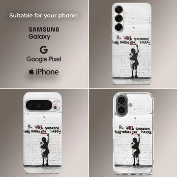 Minimalist graffiti art phone case featuring Banksy-inspired design — Collage