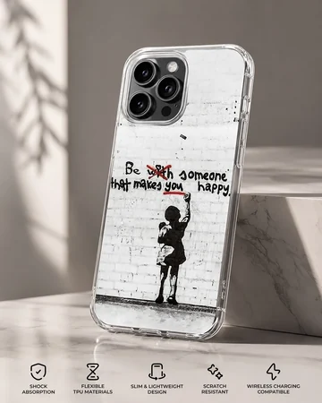 Minimalist graffiti art phone case featuring Banksy-inspired design — Specs