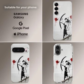 Bansky graffiti with archer and red roses on phone case — Collage