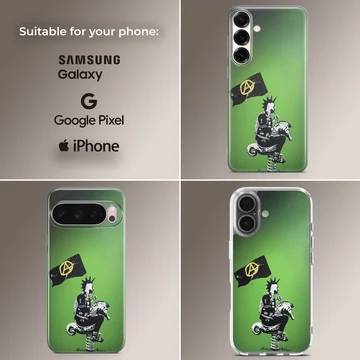 Bansky-style graffiti artwork on a green background phone case — Collage