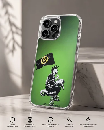 Bansky-style graffiti artwork on a green background phone case — Specs