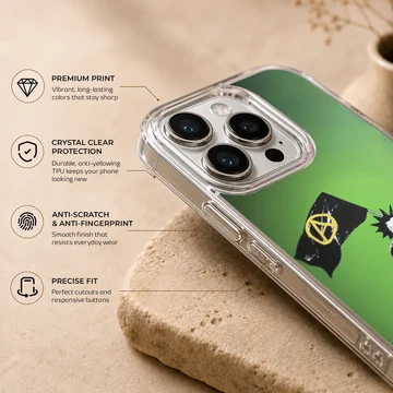 Bansky-style graffiti artwork on a green background phone case — Info
