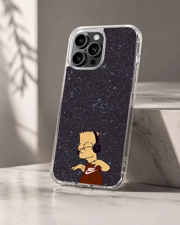 Bart Simpson dancing with headphones on phone case — Hero