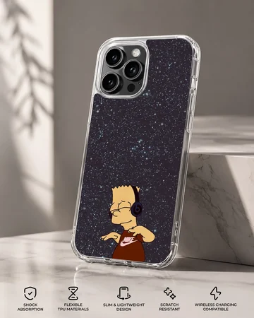 Bart Simpson dancing with headphones on phone case — Specs