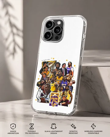 Dynamic collage of basketball legends on phone case — Specs