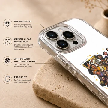 Dynamic collage of basketball legends on phone case — Info