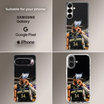 Dynamic basketball player with smoke effect, phone case — Collage