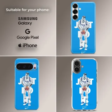 Basketball player with dynamic pose and bold typography phone case — Collage