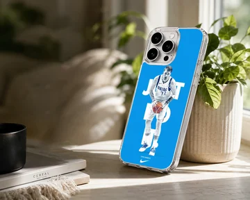 Basketball player with dynamic pose and bold typography phone case — Lifestyle