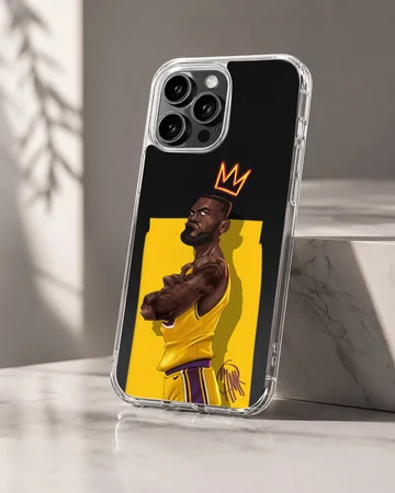 Illustration of a basketball player in yellow with a crown on a phone case — Hero