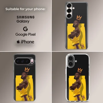 Illustration of a basketball player in yellow with a crown on a phone case — Collage