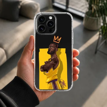 Illustration of a basketball player in yellow with a crown on a phone case — Lifestyle