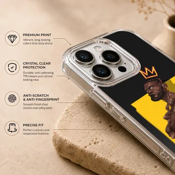 Illustration of a basketball player in yellow with a crown on a phone case — Info
