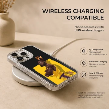 Illustration of a basketball player in yellow with a crown on a phone case — Charging