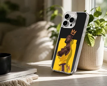 Illustration of a basketball player in yellow with a crown on a phone case — Lifestyle